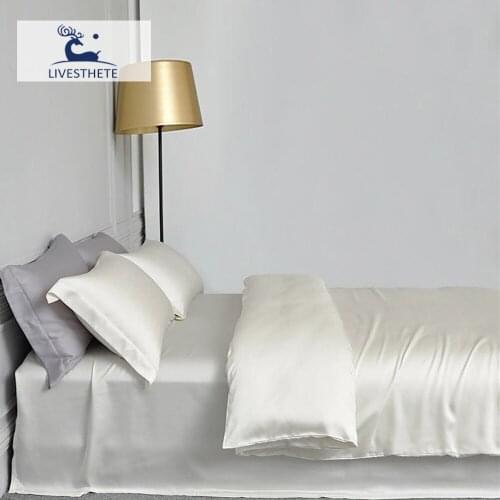 Liv-Esthete Top Grade 100% Silk Bedding Set White Healthy Duvet Cover Queen King Flat Sheet Pillowcase Bed Linen Set For Sleep