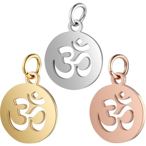 5pcs/lot 12mm Stainless Steel Yoga Round Pendant Bracelet Charms DIY Crafting Jewelry Making Handicraft Accessories Wholesale