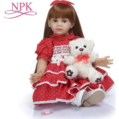 NPK 60CM big real baby size 6-9Month princess toddler Fridolin soft silicone bebe doll reborn long hair baby