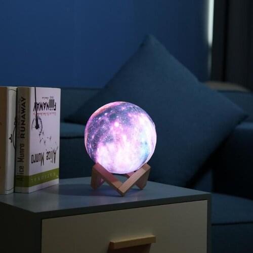 3D Print Starry Sky Star Moon Lamp Rechargeable Colorful 16 Color Change Touch Switch Night Light with Wooden Holder Dropship