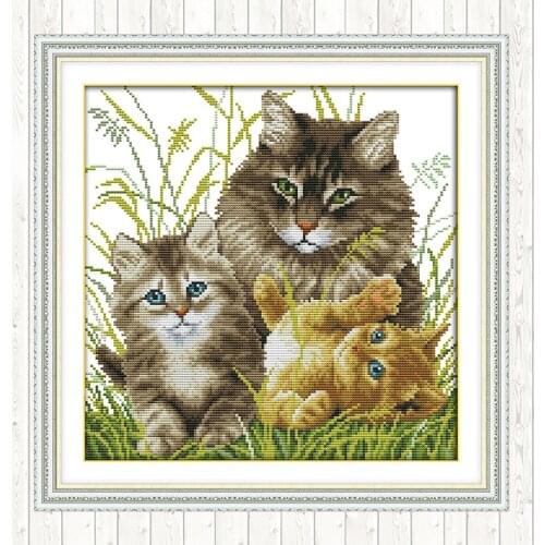 Kitten Family DIY Needlework Crafts Patterns Kits Wall Home Decor Cotton Thread Embroidery Needlework Sets Cross Stitch Kits