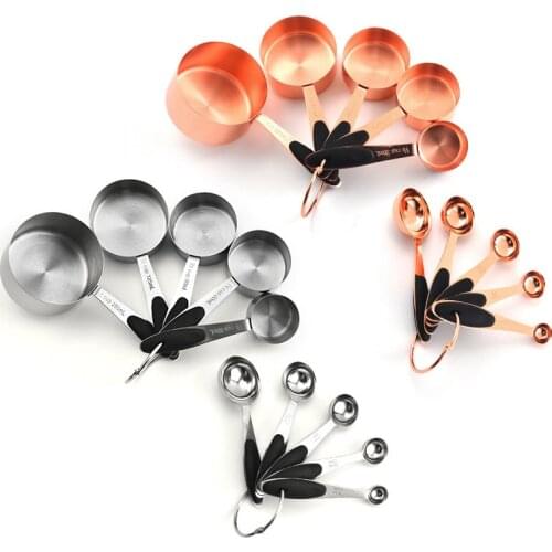 Measuring Cups and Spoons Set, Stainless Steel 10 Piece Set, Stackable 5 Measuring Cups and 5 Measuring Spoons with 2 Rings