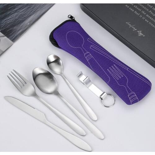 5pcs Set Dinnerware Portable Printed Spoon Fork Steak Knife Travel Picnic Western Tool Set Kitchen Accessories For Home Outdoors