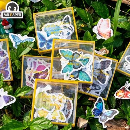 Mr.paper 8 Designs 40 Pcs/box Ins Style Butterfly Manor Series Box Stickers Creative Hand Account Decor DIY Material Stickers