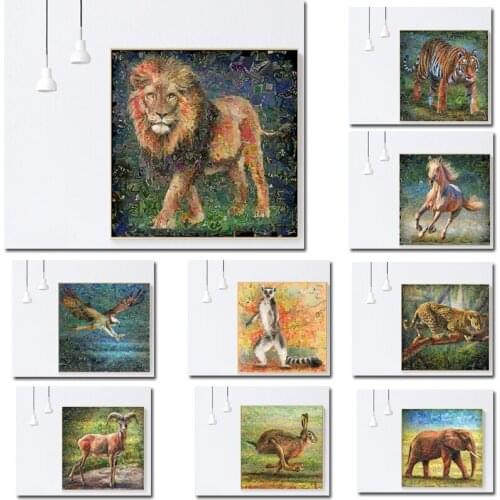 Nordic Lion Tiger Leopard Rabbit Canvas Painting Animals Made of Money Wall Art Posters And Prints Wall Pictures For Living Room