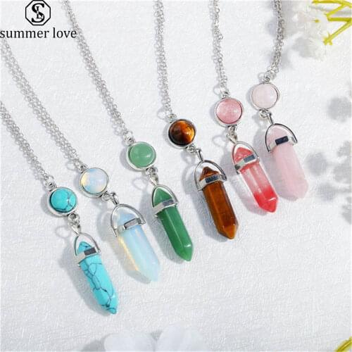 Natural Stone Bullet Pendant Necklace Women Healing Point chakra Turquoise Crystal Stone Quartz Necklace Handmade Jewelry