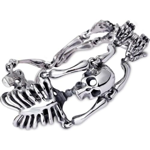 Punk Rock Gothic Brushed/Polished Stainless Steel Body Skull Bracelet For Men Link Chain Biker Jewelry Brand Mens Bracelets