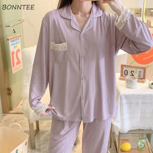 Pajama Sets Women Summer 4 Colors Solid Soft Leisure Nightwear Cute Simple All-match Breathable Fashion Full-length Casual New