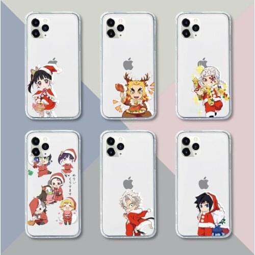 Christmas Demon Slayer Phone Case Transparent For iPhone 12 11 pro mini XS XR X max 5 6 s 7 8 plus Soft TPU Clear Mobile bags