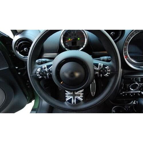 Gray Union Jack UK Flag Car Interior Steering Wheel Trim Fit MINI Coope R56 R57 R58 R59