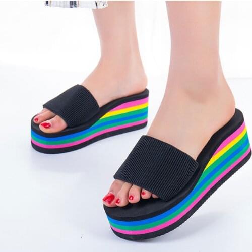 Summer Women Slippers Wedges 6cm Platform Slippers Female Outdoor Clogs Garden Shoes Beach Sandals Indoor Home Flip-Flops Slides