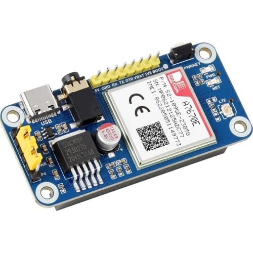 A7670E LTE Cat-1 HAT for Raspberry Pi,Multi Band,2G GSM / GPRS,LBS,for Europe,Southeast Asia,West Asia,Africa,China,South Korea