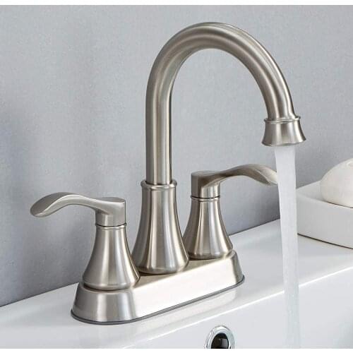 Modern 2-Handle Brushed Nickel Bathroom Sink Faucet Centerset Lavatory Vanity Faucets Set for Bathroom Sink with Water Hoses