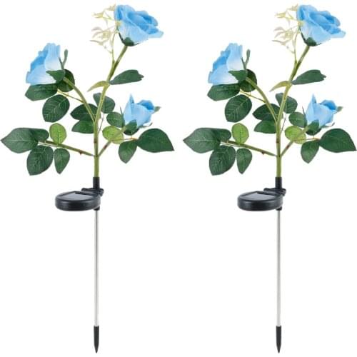 2pcs 80cm LED Solar Simulation Rose Flower Light Waterproof Garden Landscape Lamp Outdoor Lawn Lamp Home Decorative Night Lights
