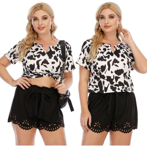 Plus Size Women Animal Print Short-sleeved T-shirt Casual Short-sleeved Top Women Sleepwear Home Wholesale Dropshipping