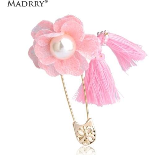 Madrry Beautiful Flowers Tassel Brooches Corsage For Women Girls Simulated Pearl Alloy Metal Broche Scarf Clips Boutonniere