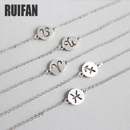 Ruifan 12 Constellation Signs Womens Bracelets Genuine 925 Sterling Silver Chain Link Bracelets Jewelry Birthday Gifts YBR090