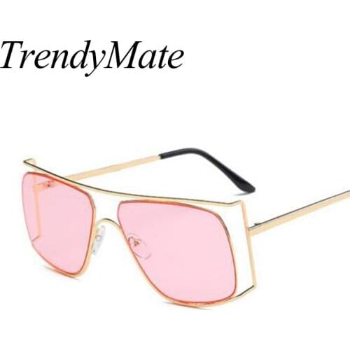 Fashion Unisex Vintage Oversized Sunglasses Clear Lense Metal Temples Sun Glasses for Women Eyewear Female Oculos De Sol 758M