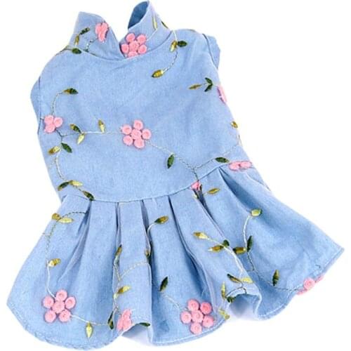 Princess Dog Dress Jeans Puppy Dog Costume Floral Pet Dogs Clothing For Small Medium Dogs Puppy Outfit Denim Pet Wedding Dresses