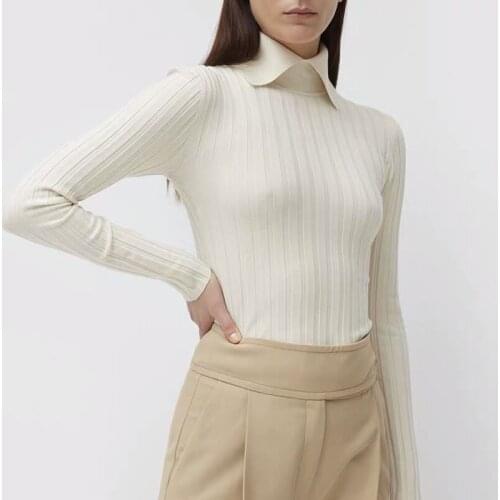 Women Sweater Slim-fit Stand-collar Ribbed Cashmere and Silk-blend Bottoming Shirt