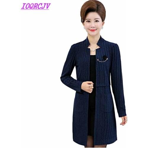Middle-aged female knit cardigans 2018 spring autumn Plus size 5XL Sweater coat Slim Women Windbreaker Casual tops IOQRCJV H472