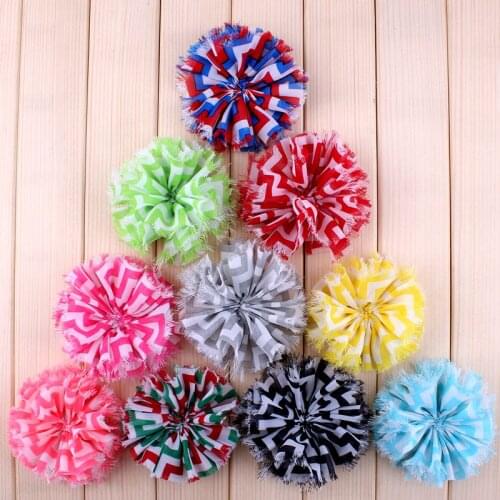 10pcs/lot3.6" 10 Colors Chiffon Fuzzy Flower Hair Clips For Kids Girls Striped Leopard Shabby Hair Flowers For DIY Headband