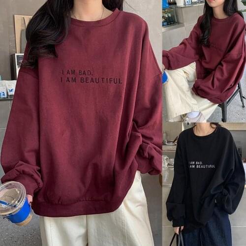 2021 Fashion Women T Shirt Spring Long Sleeve O Neck Pullover Letters Print Oversized Female Tops New Arrival Women Pullovers