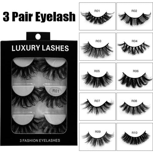 3 Pairs Natural Long False Eyelashes 6D Imitation Mink Hair Fake Lashes Thick Wispy Fluffy Makeup Lash Beauty Extension Tools