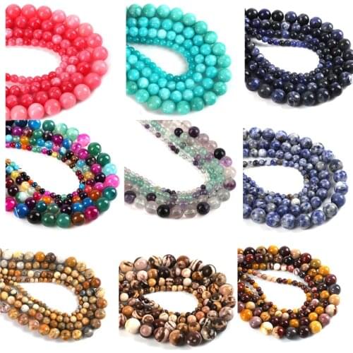 4 6 8 10mm Natural Stone Striped Agates Fluorite Sodalite Chalcedony Amazonite Smooth Loose Beads