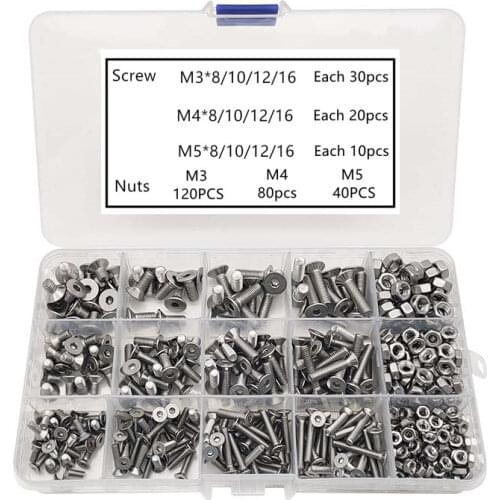 480Pcs/set DIN7991 M2 M2.5 M3 GB70.3 ISO10642 JISB1194 304 Stainless Steel Hexagonal Countersunk Screws Flat Head Screw