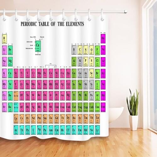 72'' Colorful Periodic Table Of The Elements Shower Curtain Bathroom Waterproof Polyester Fabric 12 Hooks for Kids Bathtub Decor