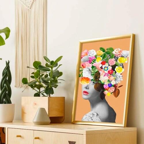 Flowers Woman Abstract Orange Beauty Canvas Painting Wall Art Print Poster Picture Decor Painting Living Room Modern Home Decor