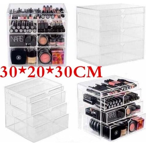 HOT Anti-Scratch Clear Acrylic Cosmetic Jewelry Makeup Organizer Box Case 4 Storage Drawer Cases Holder Make Up Storager Boxes
