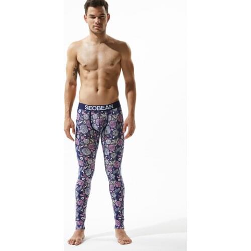 Free Shipping New Cotton Colorful Floral Mens Printed Thermal Underwear Long Johns Male Fashion Elastic Leggings
