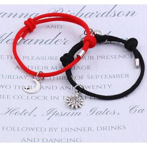 2021/Set Sun Moon Magnet Bracelet Couple Handmade Adjustable Rope Matching Braslet Infinite Love Pair Braclet Jewelry Wholesale