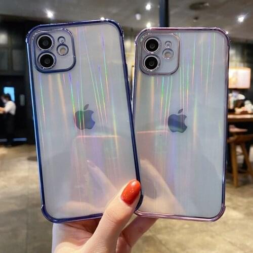Electroplate Transparent Laser Phone Case For iPhone 11 12 Pro Max XS X XR Max Mini 7 8 Plus SE 2020 Soft Bumper Back Cover