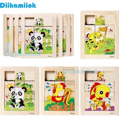 New Wooden Nine Plaid Sliding Jigsaw Puzzle Game Baby Early Learning Intellective Development Toys for Children Animal Puzzles