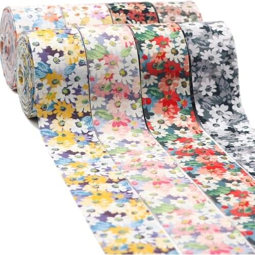 5 Yards 25/38MM Double Sided Flower Printed Cotton Floral Ribbon Polyester for Handmade Gift Packing DIY Hair Bow 2021062901
