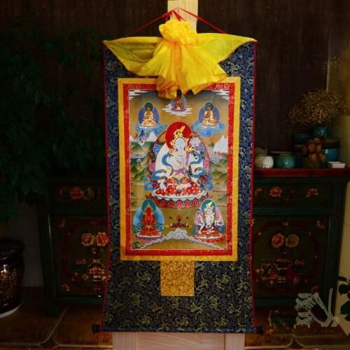 Family Home efficacious Protection--120 CM Large--Tibetan Buddhism White Tara Buddha silk Thang-ga Thangka Buddha art