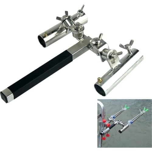 Hot Square/Round Handle Stainless Steel Portable Fort Fishing Rod Holder Boat Fishing Tools Kit Two Fishing Rods Can Be Inserted