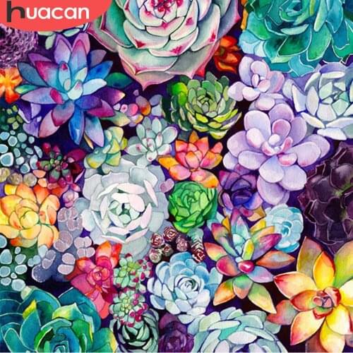 HUACAN 5D DIY Diamond Embroidery Succulent Plant Full Square Diamond Painting Flowers Handmade Home Decoration
