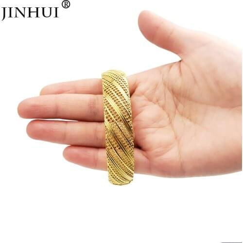 Jin Hui New Fashion Gold Color Bangles for Women Bride Bracelets Ethiopian/france/African/Dubai Jewelry wedding gifts Can Open