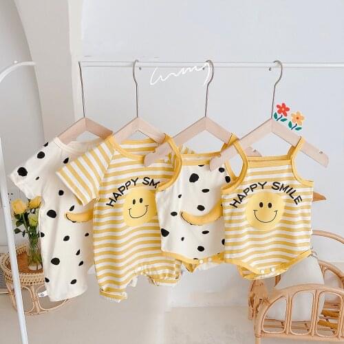 Newborn Baby Girls Bodysuit 3D Banana Jumpsuit For Boys Newborn Sleeveless Striped Girls Smiley Bodysuit 0-24M Outfits Beachwear