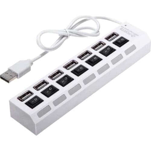 Q1JF USB 2.0 Hub Multi USB Splitter 7 Port Multiple Expander 2.0 with LED Lights, Independent Sub Control Switch, for Windows
