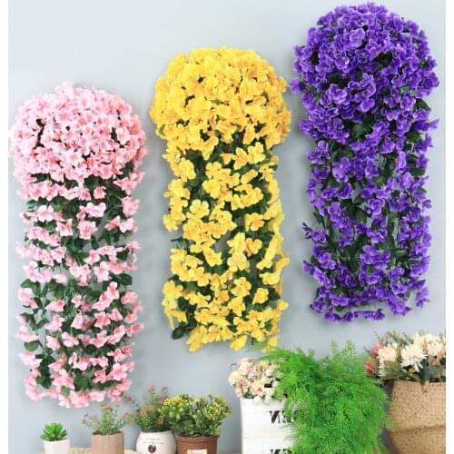 Fashion Violet Artificial Flowers Wall Hanging Basket Flower Orchid Silk Flower Vine Home Wedding Party Street Light Decoration