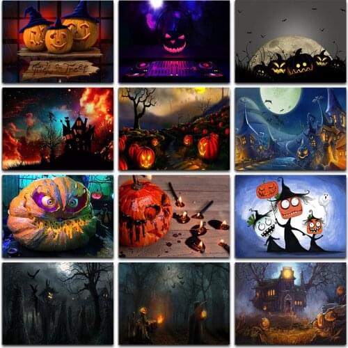 Diy Diamond Painting Halloween Mosaic Pumpkin Full Square/Round Diamond Embroidery Halloween Scenery Decor Cross Stitch Painting
