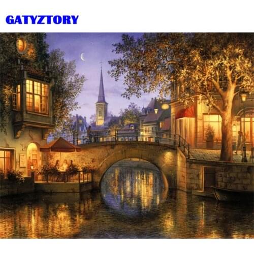 GATYZTORY Painting By Numbers Kit Bridge Shadow At Dusk Handpainted DIY Oil Paint For Adult Children Perfect Gift Wall Art Decor