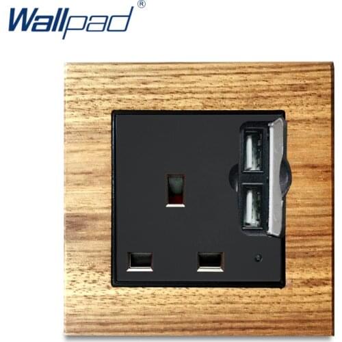 3 Pin 13A With 2 USB Socket Wallpad Luxury Wooden Panel Electric Wall Power Socket Electrical Outlets For Home