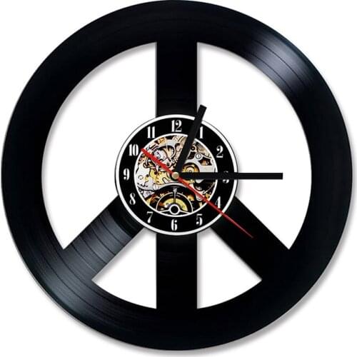 Peace Sign Record Wall Clock Hippie Home Decor Retro Vinyl Disk Crafts Wall Clock World Peace Inspiring Artwork Clock