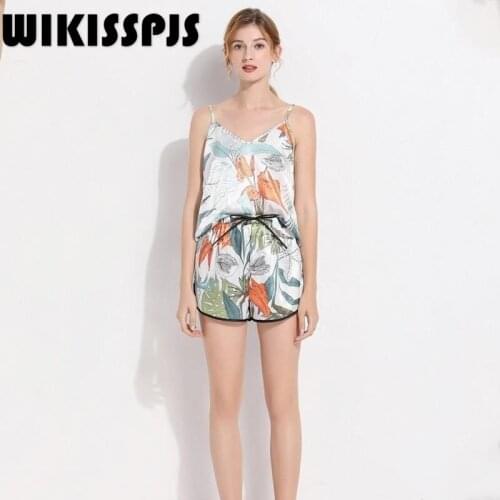 New Products In 2021 Summer Silk V-neck Sling Sexy and Fashionable Home Clothes Lounge Wear Sleep Tops Two Piece Set Summer